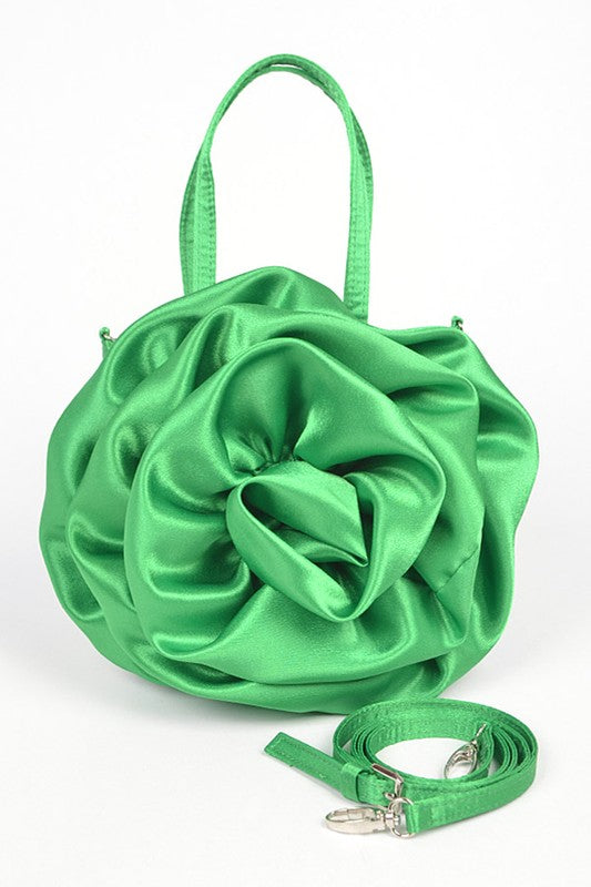 Oversize Satin Flower Top Handle Soft Clutch Green O/S by Artini Accessories | Fleurcouture