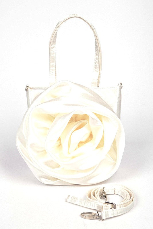 Oversize Satin Flower Top Handle Soft Clutch Ivory O/S by Artini Accessories | Fleurcouture