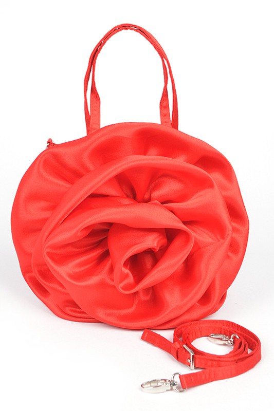 Oversize Satin Flower Top Handle Soft Clutch Red O/S by Artini Accessories | Fleurcouture