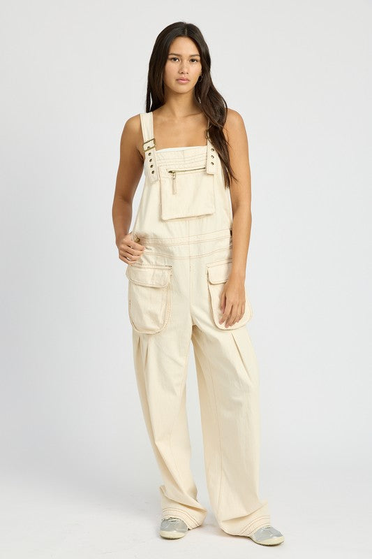 OVERSIZED CARGO OVERALLS IVORY S by Emory Park | Fleurcouture