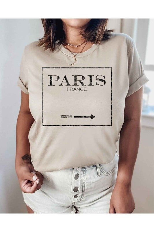 PARIS FRANCE GRAPHIC PLUS SIZE TEE / T-SHIRT SAND 1XL by ROSEMEAD LOS ANGELES CO | Fleurcouture