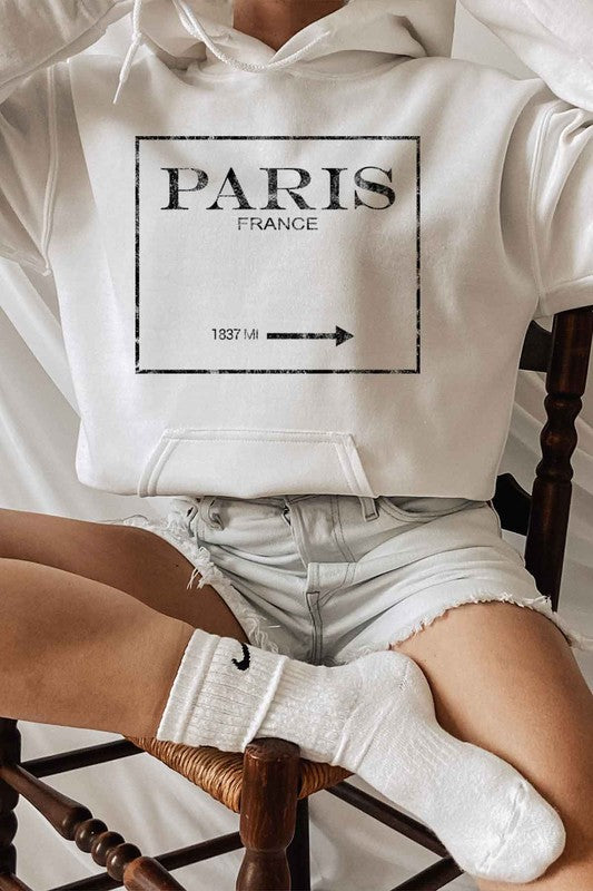 PARIS FRANCE HOODIE PLUS SIZE WHITE 1XL by ROSEMEAD LOS ANGELES CO | Fleurcouture