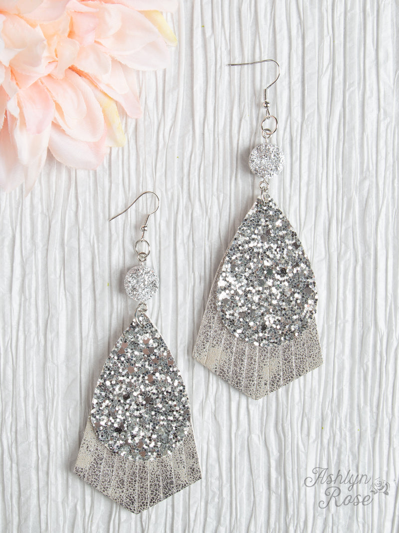 Party Cowgirl Fringe Teardrop Earrings with Silver Glitter Silver One Size Earrings by Ashlyn Rose | Fleurcouture