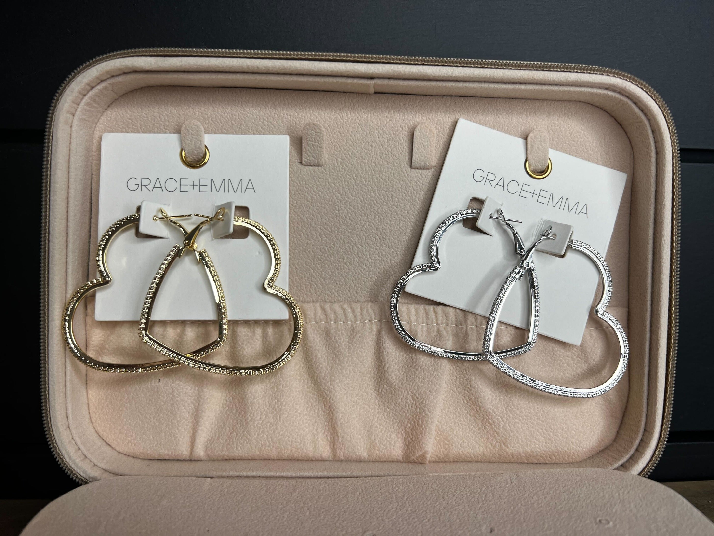 Passionate Embrace, Bold Heart-shaped Gold Earrings, Large Gold One Size Earrings by Grace & Emma | Fleurcouture