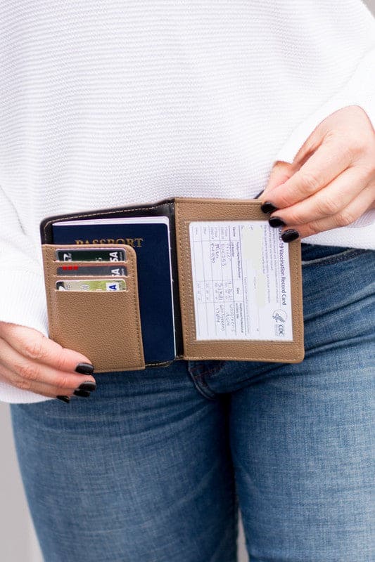 Passport and Vaccine Credit Card Wallet Camel OneSize Accessories by Aili&