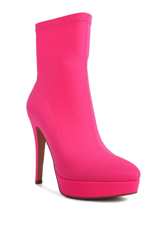 Patotie High Heeled Lycra Ankle Boot Fushia 5 by Rag Company | Fleurcouture
