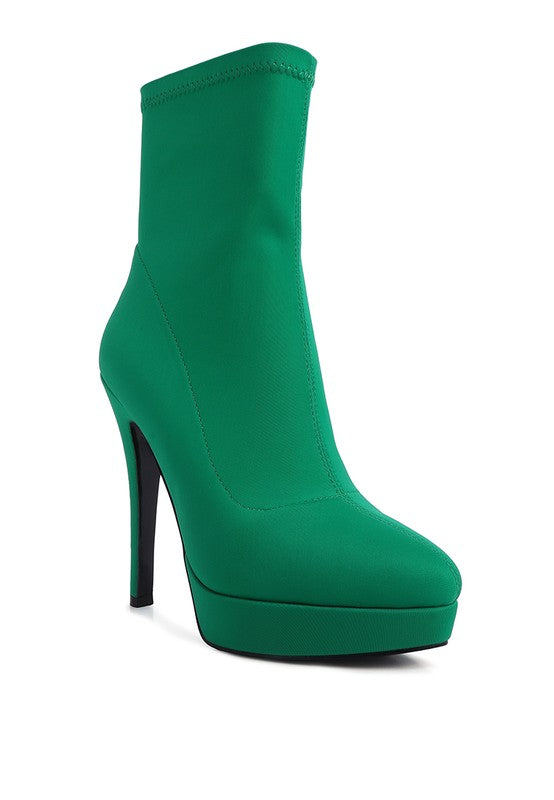 Patotie High Heeled Lycra Ankle Boot Green 5 by Rag Company | Fleurcouture