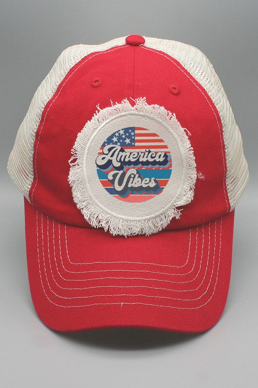 Patriotic America Vibes Circle Hat NAVY/RED OS by Cali Boutique | Fleurcouture
