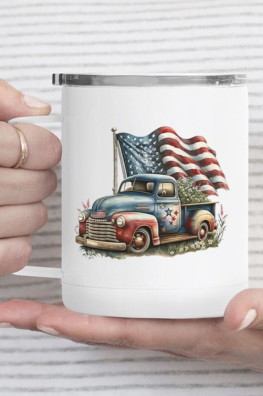 Patriotic Flag Truck Stainless Steel Cup White OS by Cali Boutique | Fleurcouture