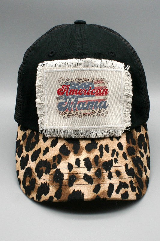 Patriotic Leopard American Mama Block Hat NAVY/RED OS by Cali Boutique | Fleurcouture