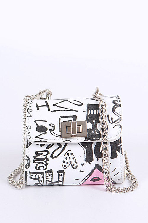 Petite Mini Graffiti Swing Bag Black O/S by Artini Accessories | Fleurcouture