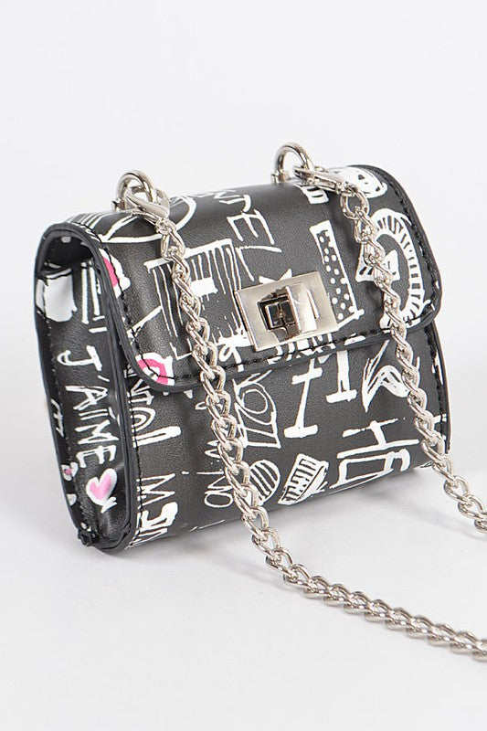 Petite Mini Graffiti Swing Bag Black O/S by Artini Accessories | Fleurcouture