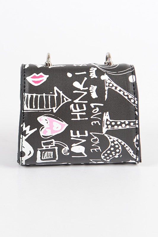 Petite Mini Graffiti Swing Bag Black O/S by Artini Accessories | Fleurcouture