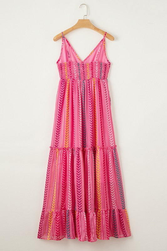 Pink Tribal Tassel Tie V Neck Surplice Maxi Dress one color by EG fashion | Fleurcouture