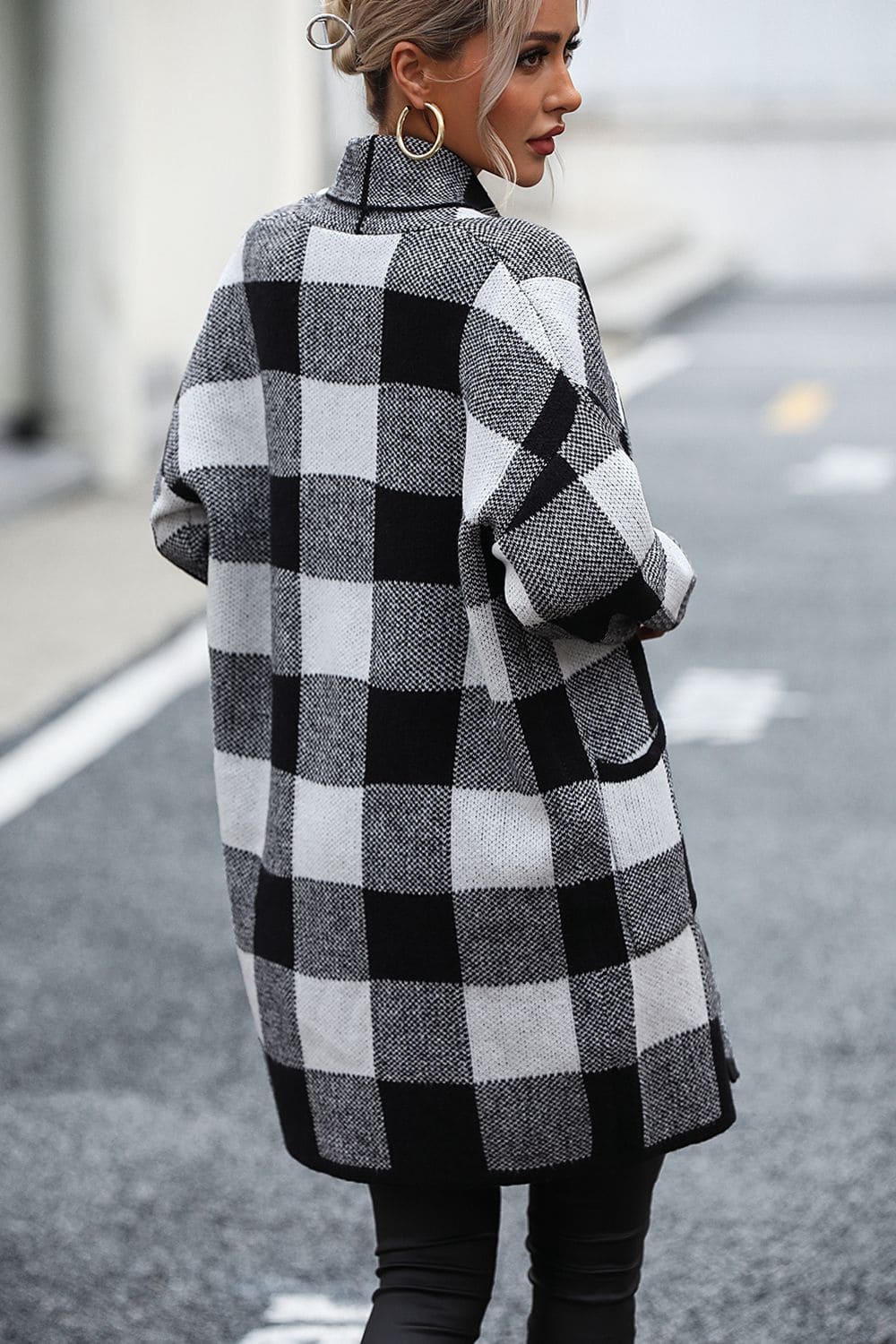 Plaid Dropped Shoulder Cardigan with Pocket by Trendsi | Fleurcouture