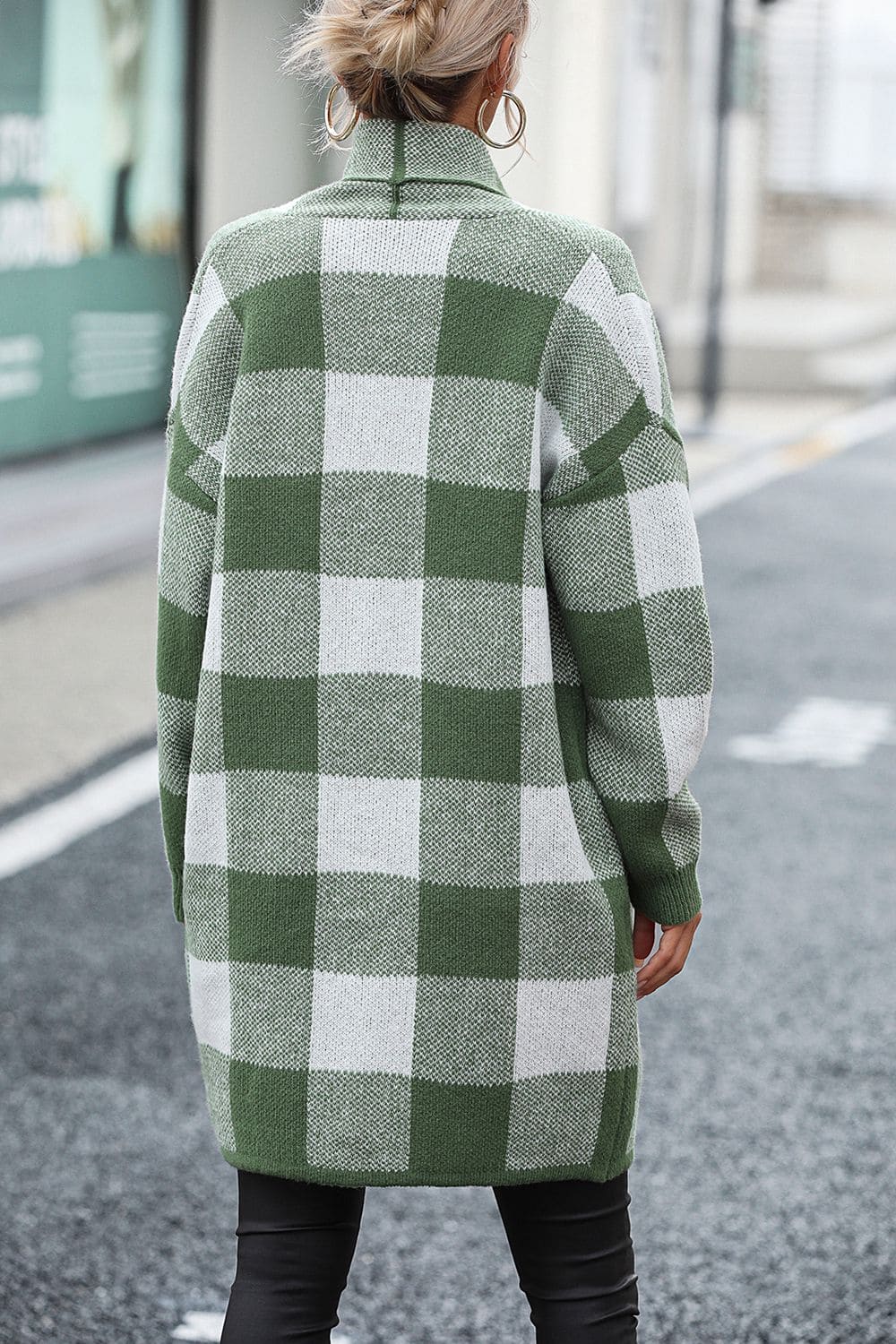 Plaid Dropped Shoulder Cardigan with Pocket by Trendsi | Fleurcouture