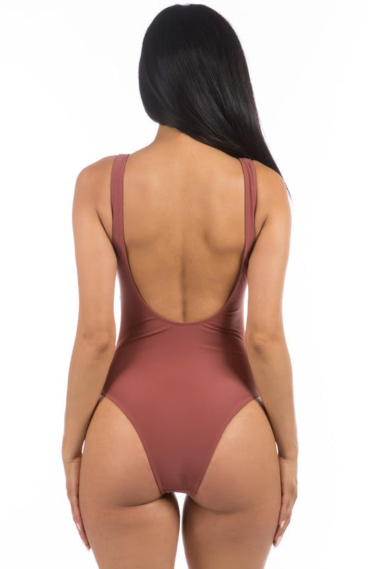 PLEATED CROSS GATHERING LOW V ONE PIECE by Mermaid Swimwear | Fleurcouture