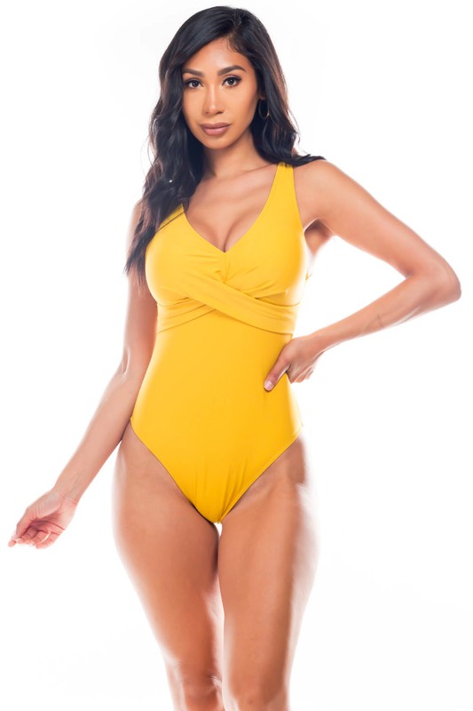 PLEATED CROSS GATHERING LOW V ONE PIECE by Mermaid Swimwear | Fleurcouture