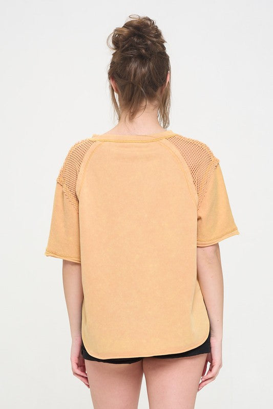 PLUS MINERAL WASHED SHORT SLEEVE FISHNET TOP by Jade By Jane | Fleurcouture