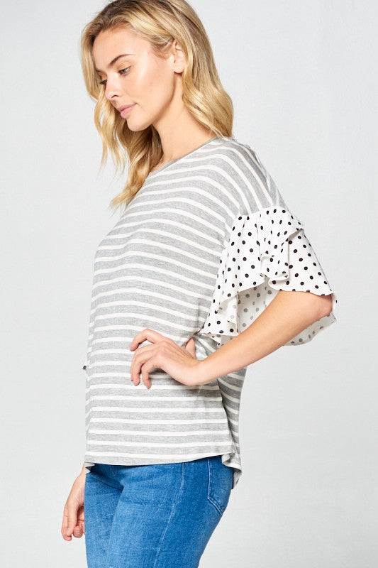 PLUS POLKA DOT RUFFLE SLEEVE TOP by e Luna | Fleurcouture