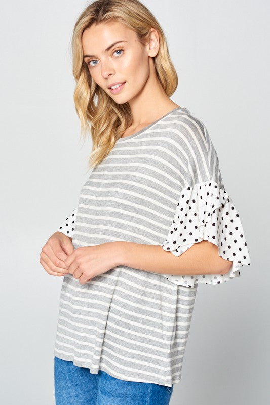 PLUS POLKA DOT RUFFLE SLEEVE TOP by e Luna | Fleurcouture