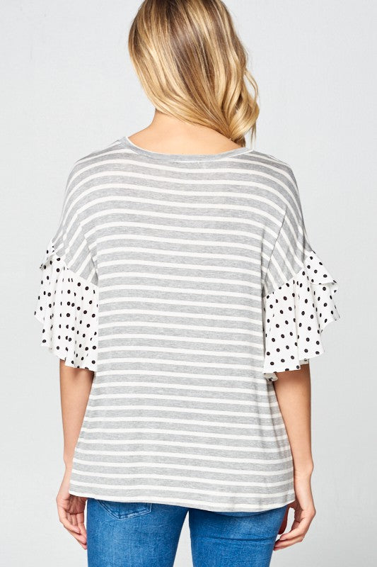 PLUS POLKA DOT RUFFLE SLEEVE TOP by e Luna | Fleurcouture