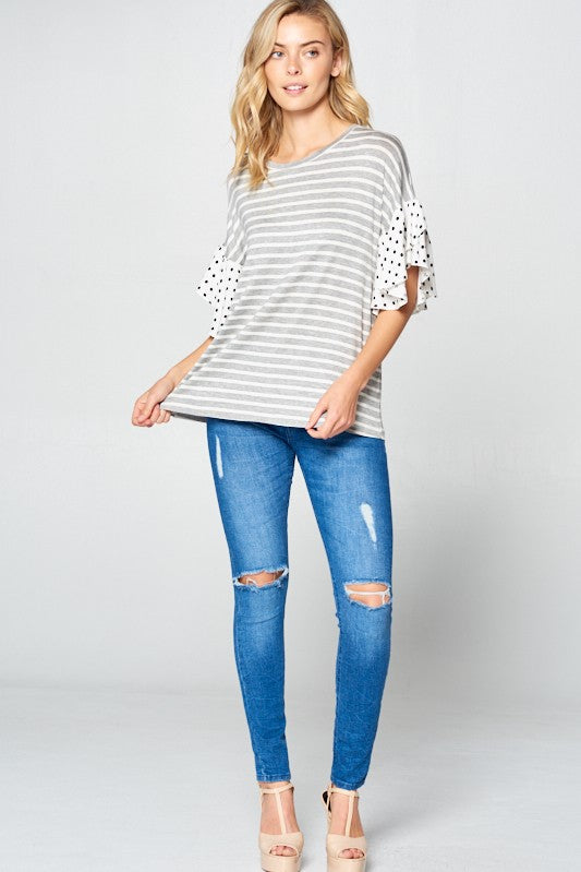 PLUS POLKA DOT RUFFLE SLEEVE TOP by e Luna | Fleurcouture
