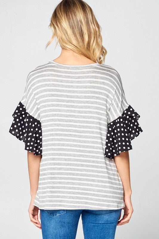 PLUS POLKA DOT RUFFLE SLEEVE TOP by e Luna | Fleurcouture
