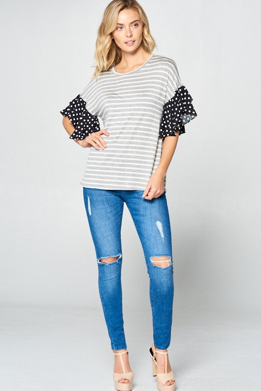 PLUS POLKA DOT RUFFLE SLEEVE TOP by e Luna | Fleurcouture