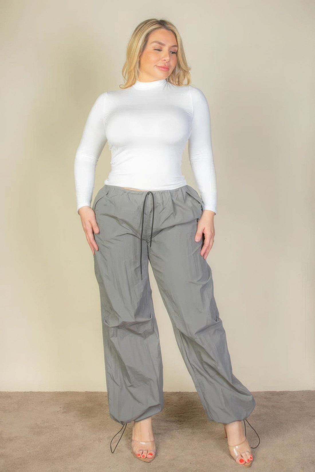 Plus Size Drawstring Waist Parachute Pants by Fleurcouture | Fleurcouture