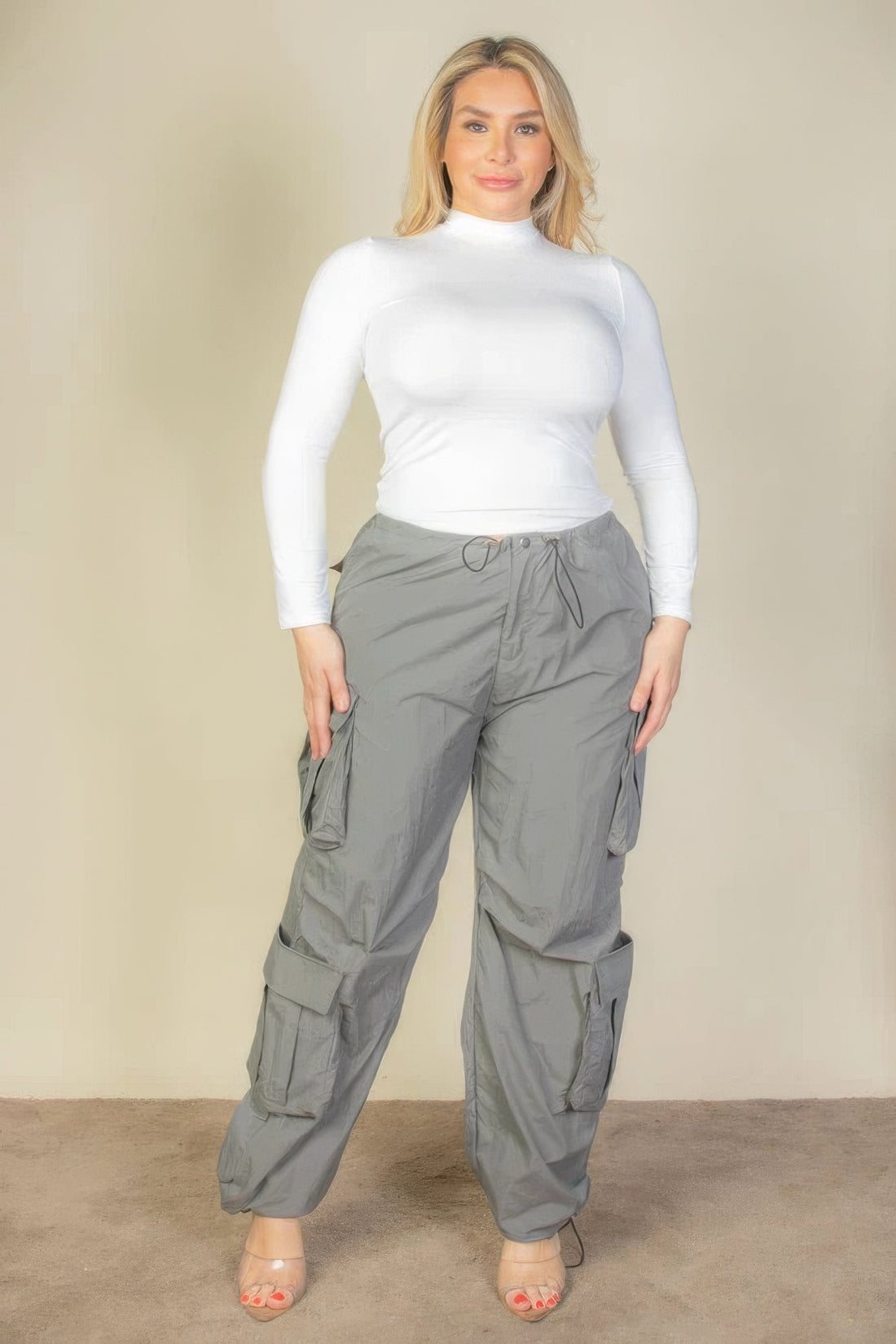 Plus Size Flap Pockets Drawstring Ruched Parachute Pants by Fleurcouture | Fleurcouture