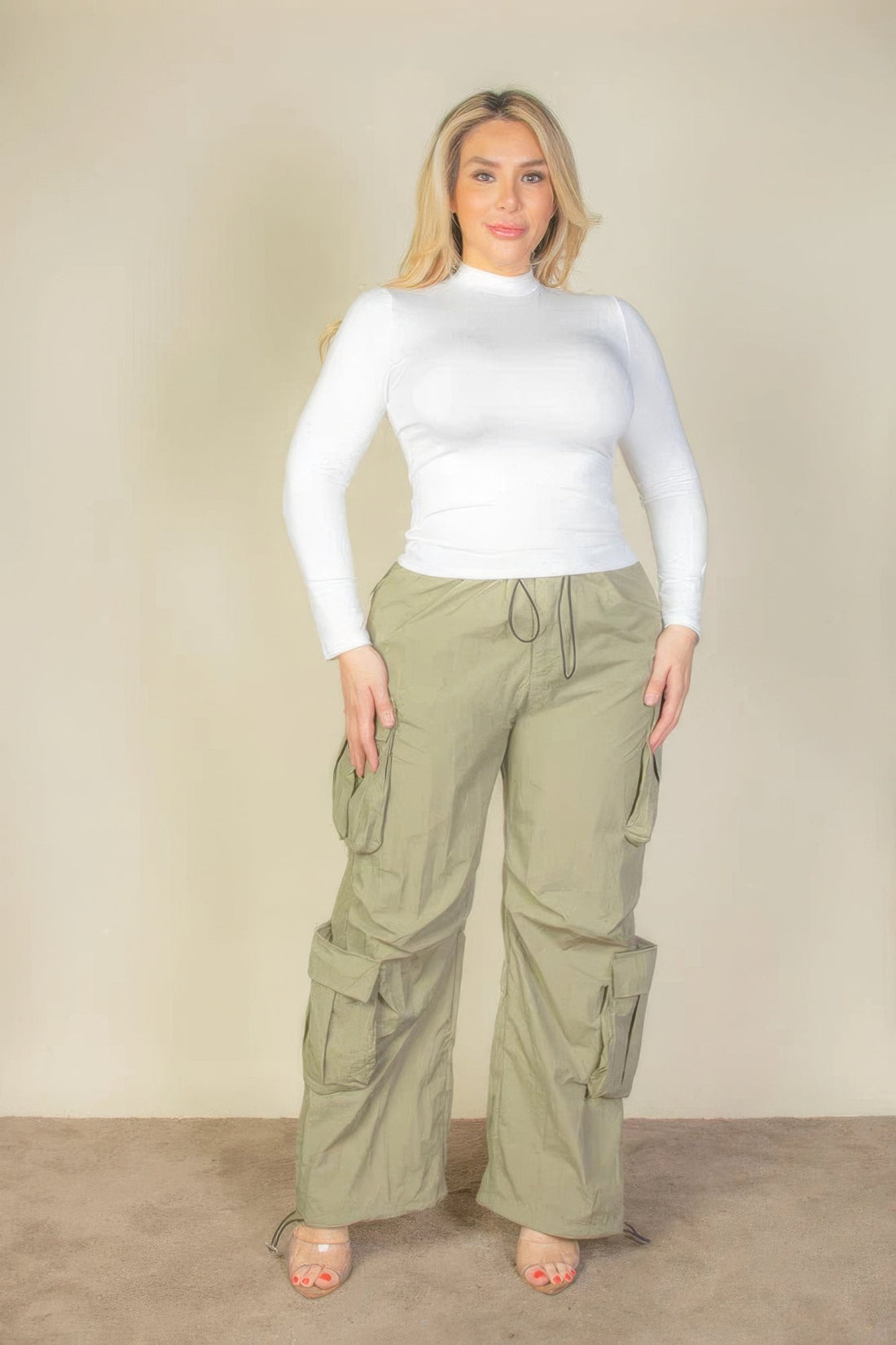 Plus Size Flap Pockets Drawstring Ruched Parachute Pants by Fleurcouture | Fleurcouture