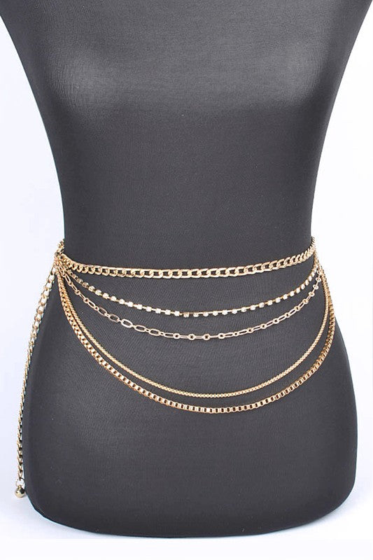 Plus Size Mix Chain Rhinestone Layered Chain Belt Gold O/S by Artini Accessories | Fleurcouture
