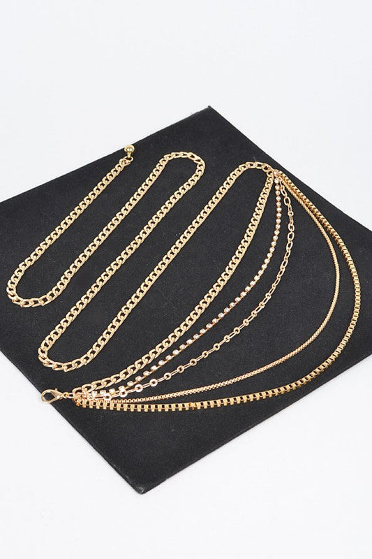 Plus Size Mix Chain Rhinestone Layered Chain Belt O/S by Artini Accessories | Fleurcouture