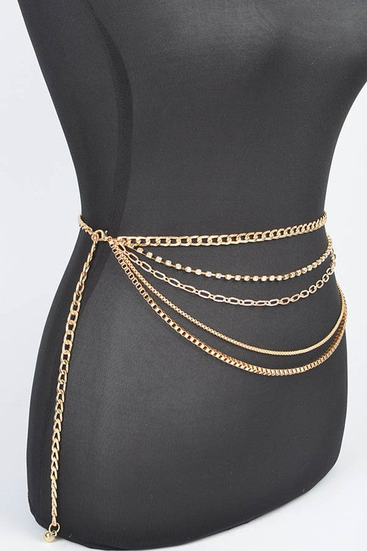 Plus Size Mix Chain Rhinestone Layered Chain Belt O/S by Artini Accessories | Fleurcouture
