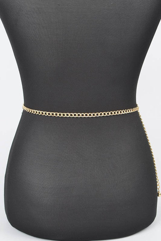Plus Size Rhinestone Pearl Layered Chain Belt O/S by Artini Accessories | Fleurcouture
