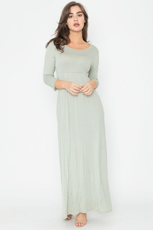 Plus Solid 3/4 Sleeve Maxi Dress Grey 2X by EG fashion | Fleurcouture