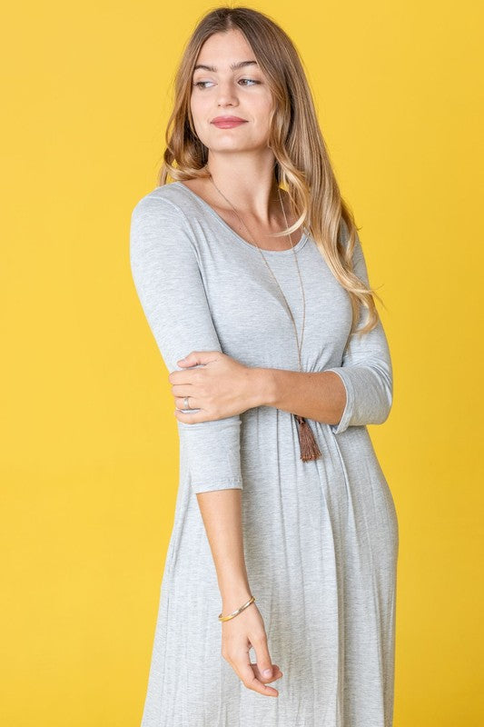 Plus Solid 3/4 Sleeve Maxi Dress Grey 2X by EG fashion | Fleurcouture
