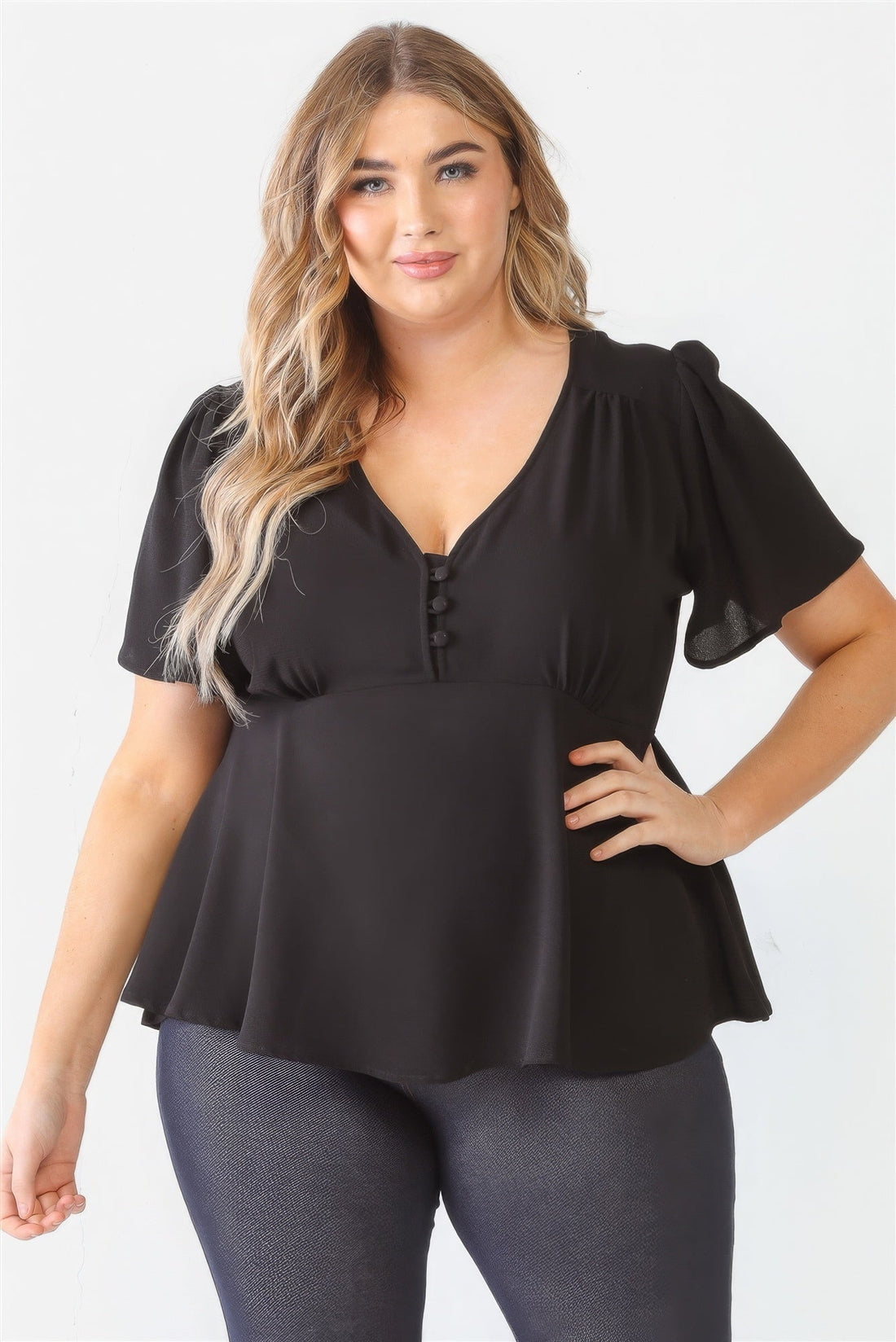 Plus Tie Detail Flare Top Tops by Fleurcouture | Fleurcouture