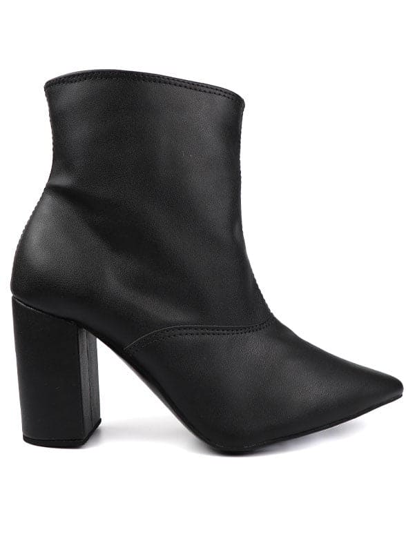 Pointed Toe Bootie with a Block Heel Black 6 by Miami Shoe Wholesale | Fleurcouture