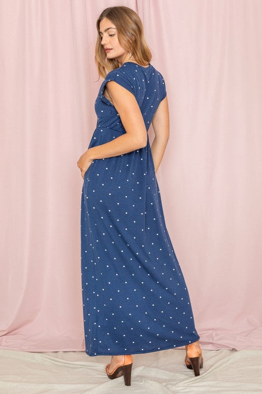 Polka Dot Folded Cap Sleeve Maxi Dress by EG fashion | Fleurcouture