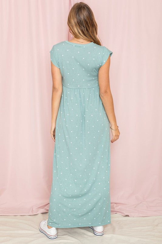 Polka Dot Folded Cap Sleeve Maxi Dress by EG fashion | Fleurcouture