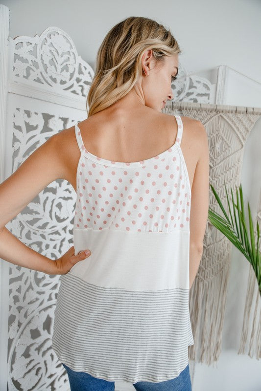 POLKA DOT STRIPE SOLID MIX TANK TOP BLUSH by e Luna | Fleurcouture