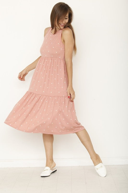 Polka Dot Tiered Midi Dress dust pink by EG fashion | Fleurcouture