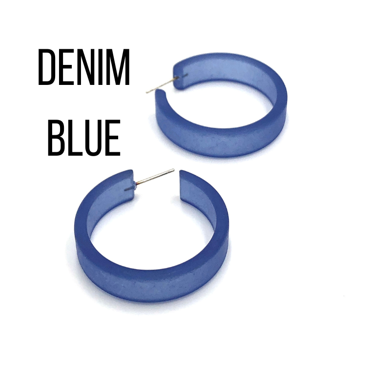 Portland Frosted Lucite Hoop Earrings Denim Blue Portland Hoops by Leetie Lovendale | Fleurcouture