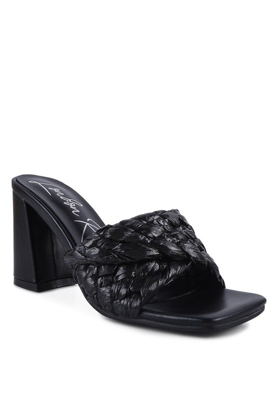 POUT PRO BRAIDED RAFFIA BLOCK SANDAL Black 5 by Rag Company | Fleurcouture