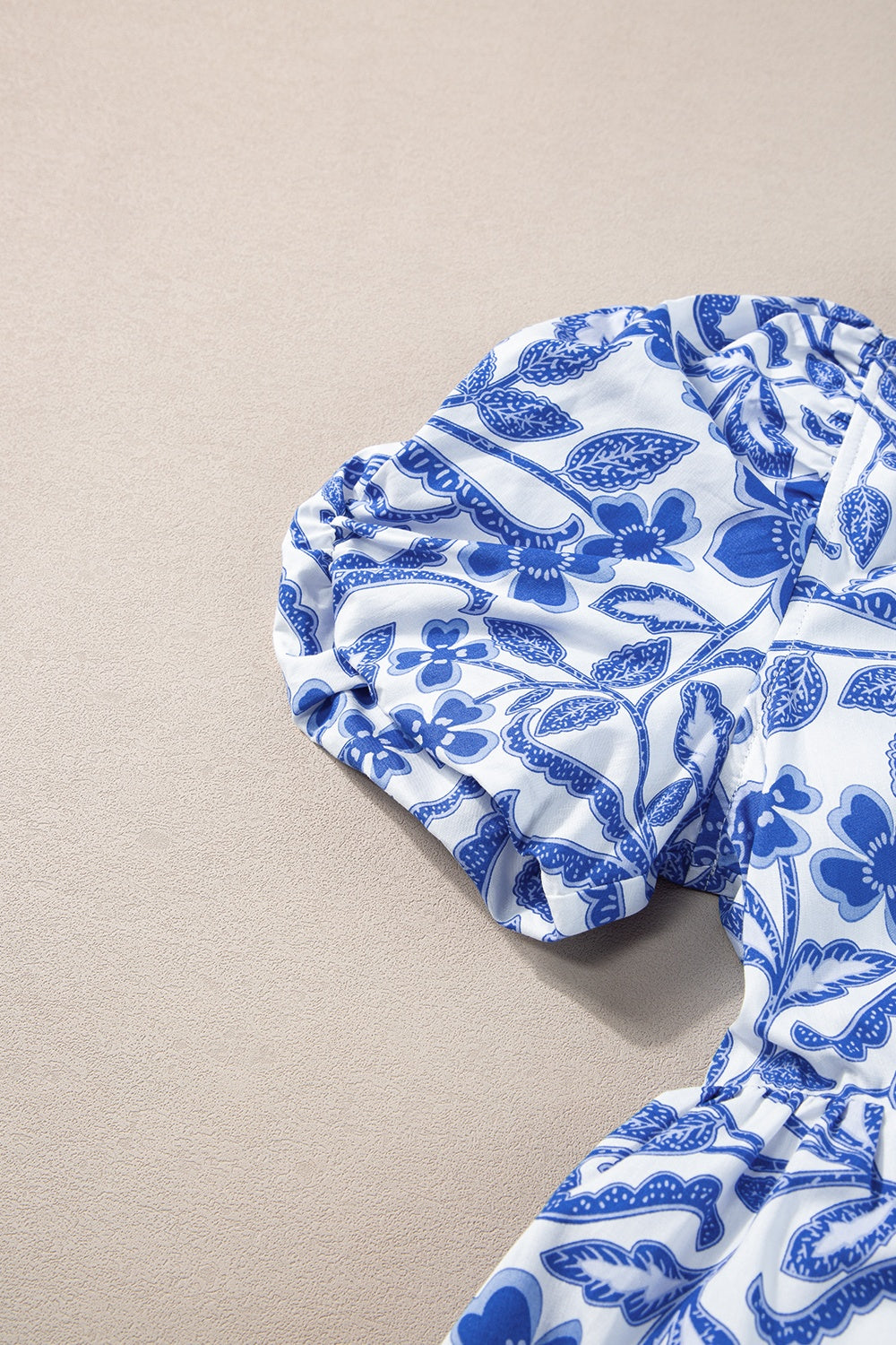 Printed Notched Puff Sleeve Dress Royal Blue Women&