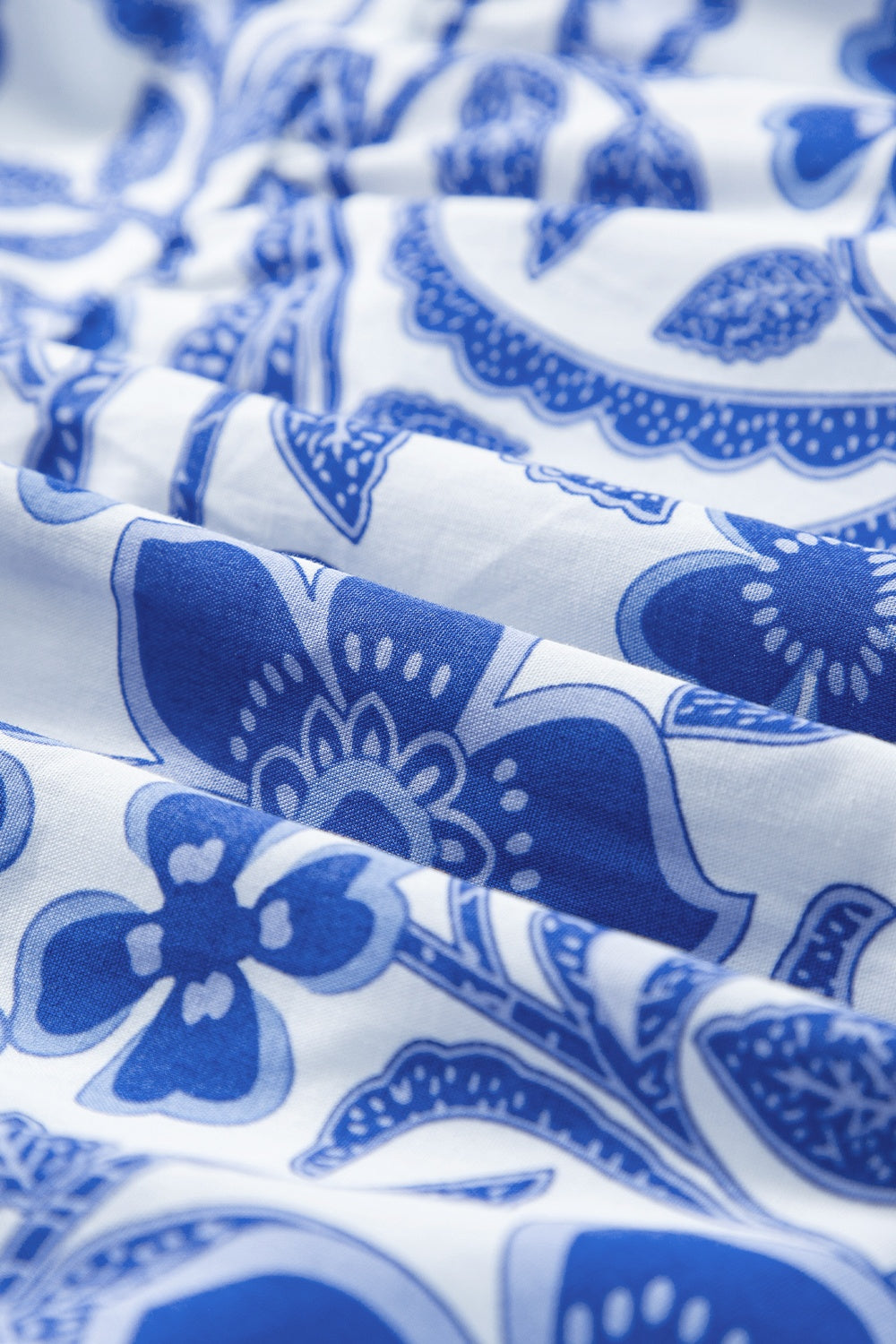 Printed Notched Puff Sleeve Dress Royal Blue Women&