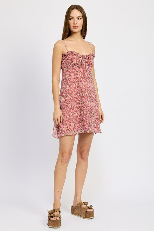 PRINTED RUFFLE MINI DRESS RED FLORAL by Emory Park | Fleurcouture