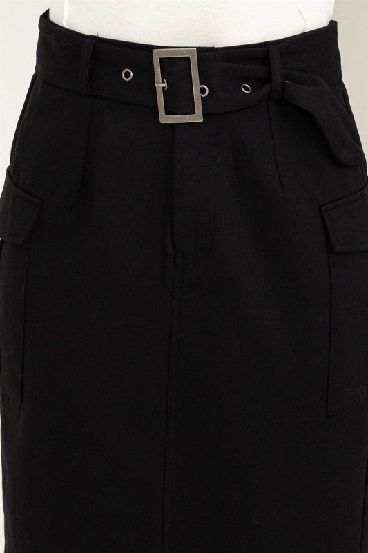 Professional Poise Buckled Belt Cargo Skirt by HYFVE | Fleurcouture